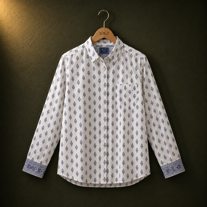 Pepe Jeans White Printed Cotton Shirt for Women | Casual Button Down