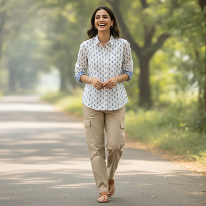 Pepe Jeans White Printed Cotton Shirt for Women | Casual Button Down