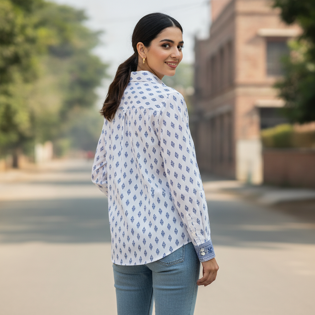 Pepe Jeans White Printed Cotton Shirt for Women | Casual Button Down