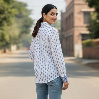 Pepe Jeans White Printed Cotton Shirt for Women | Casual Button Down