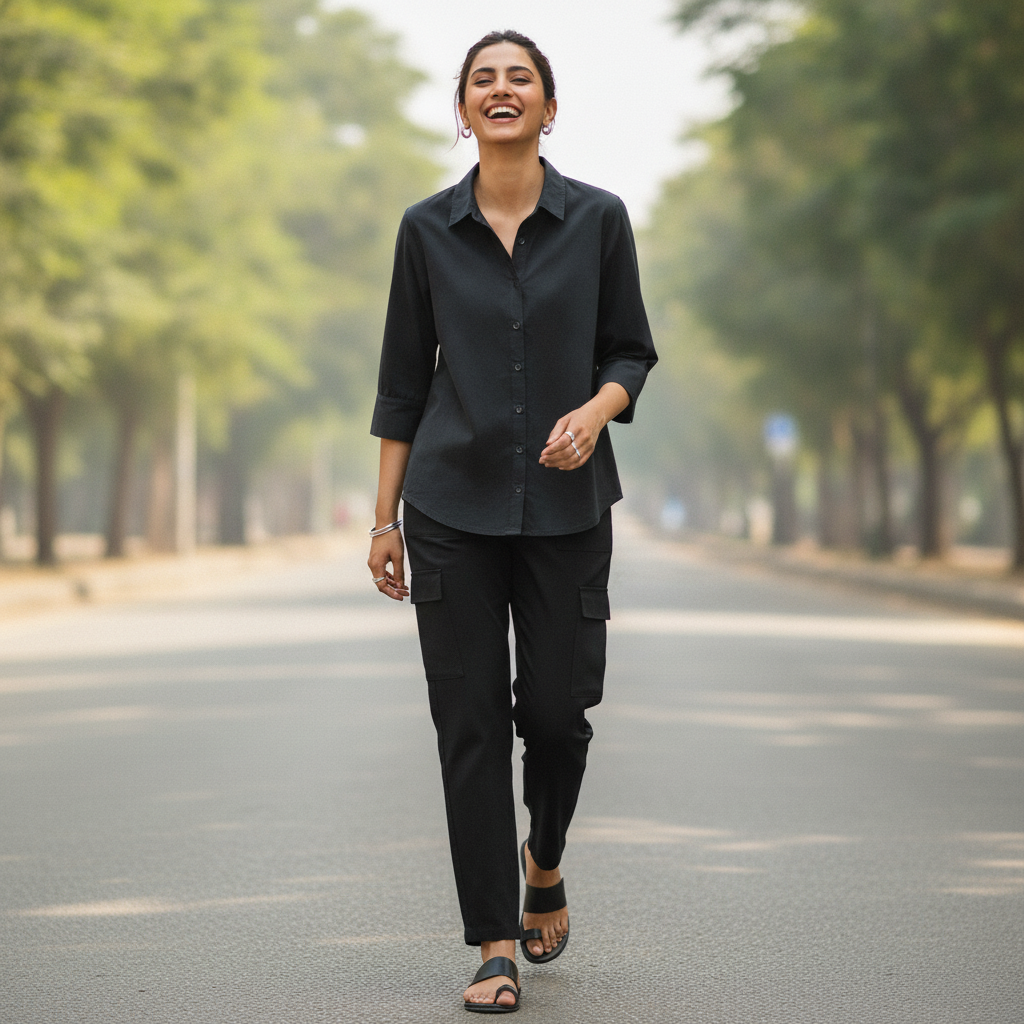 H&M Black Cotton Shirt for Women | Classic Casual Button Shirt