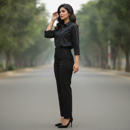 H&M Black Cotton Shirt for Women | Classic Casual Button Shirt