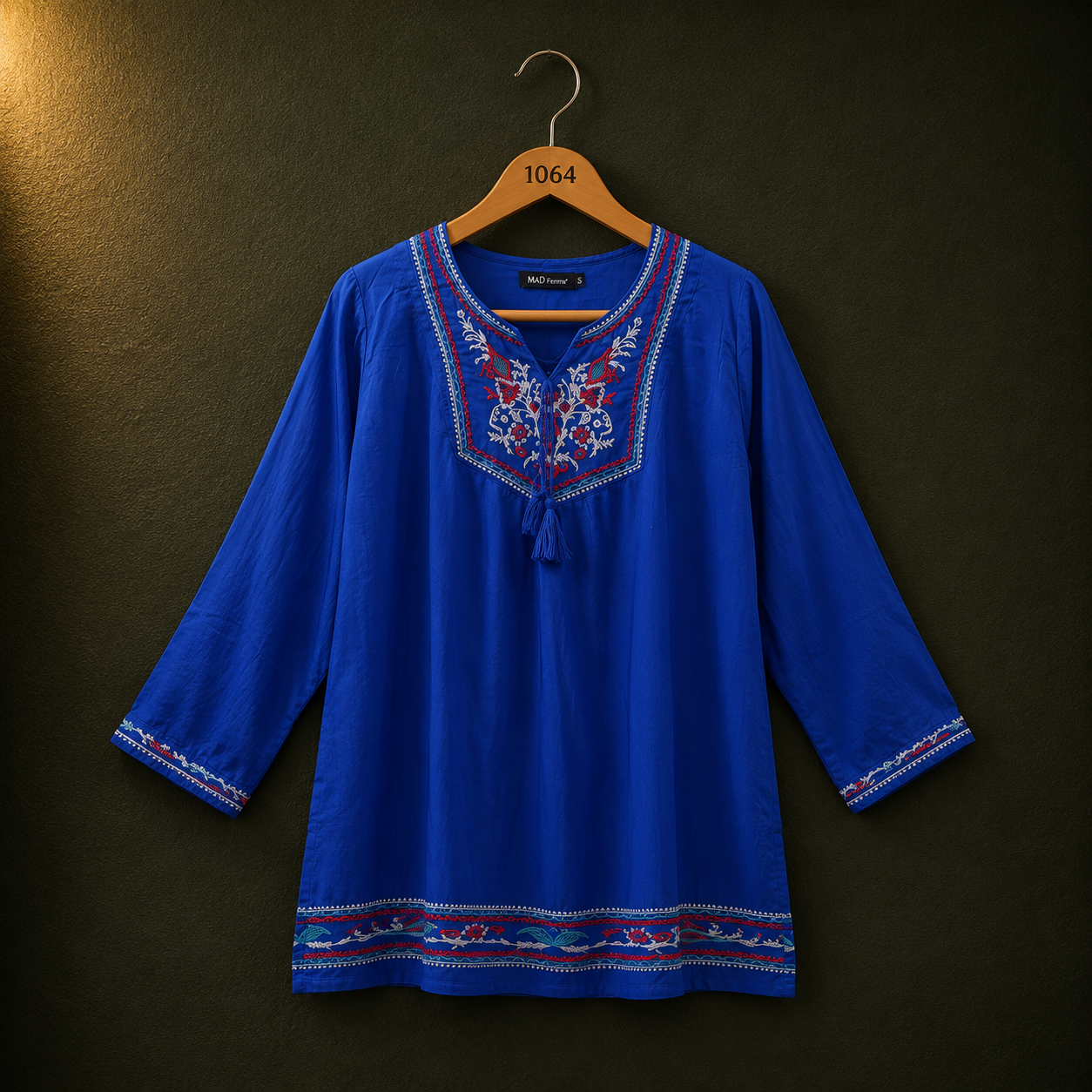 M&D Royal Blue Embroidered Cotton Kurti for Women | Casual Ethnic Top