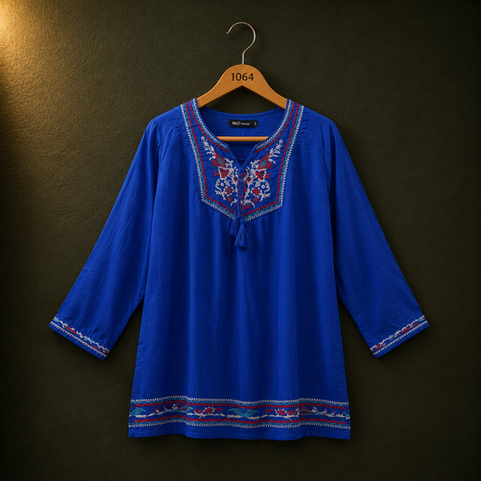 M&D Royal Blue Embroidered Cotton Kurti for Women | Casual Ethnic Top