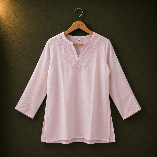 Bonnare Light Pink Embroidered Cotton Tunic for Women | Elegant Casual Top