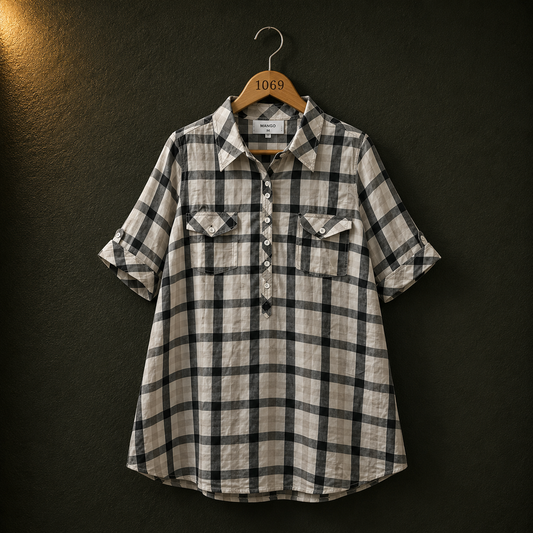 Yessica Checked Cotton Tunic Shirt for Women | Casual Plaid Long Shirt