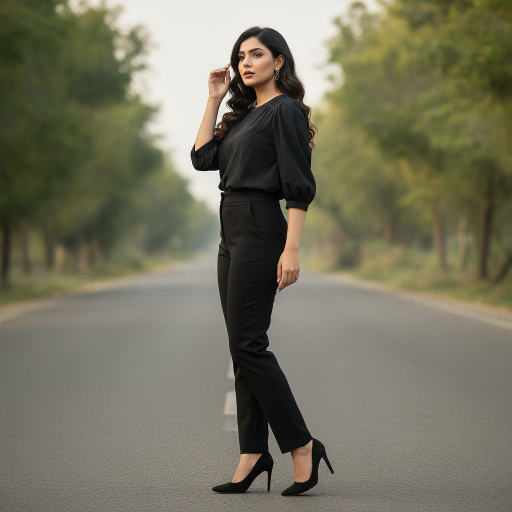 Bonnare Black Silk Puff Sleeve Top for Women | Elegant Party Wear Blouse