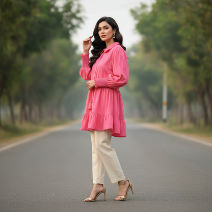 River Island Pink Cotton Tunic Top for Women | Peter Pan Collar Casual Blouse
