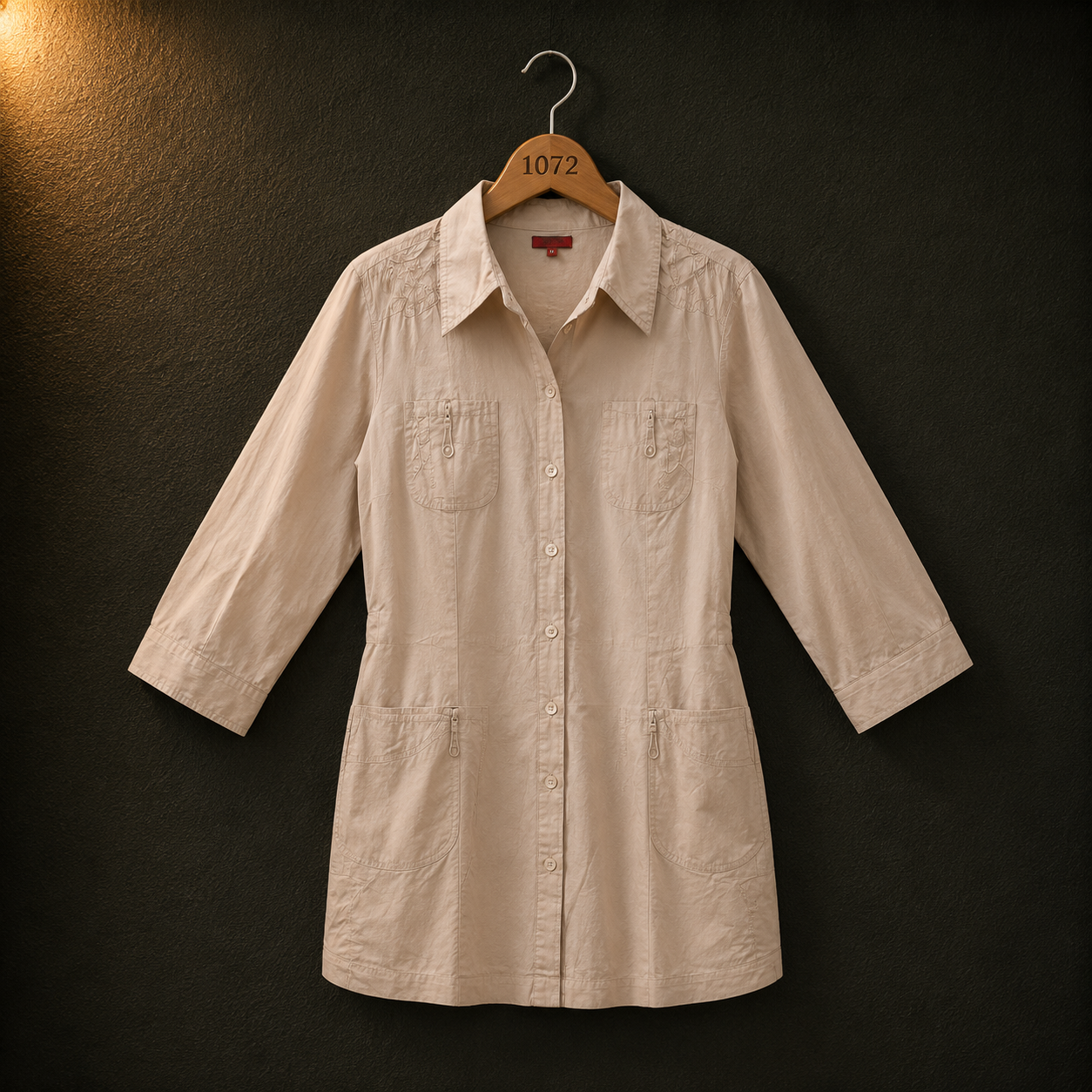Zagora Beige Cotton Utility Shirt for Women | Button Front Casual Tunic