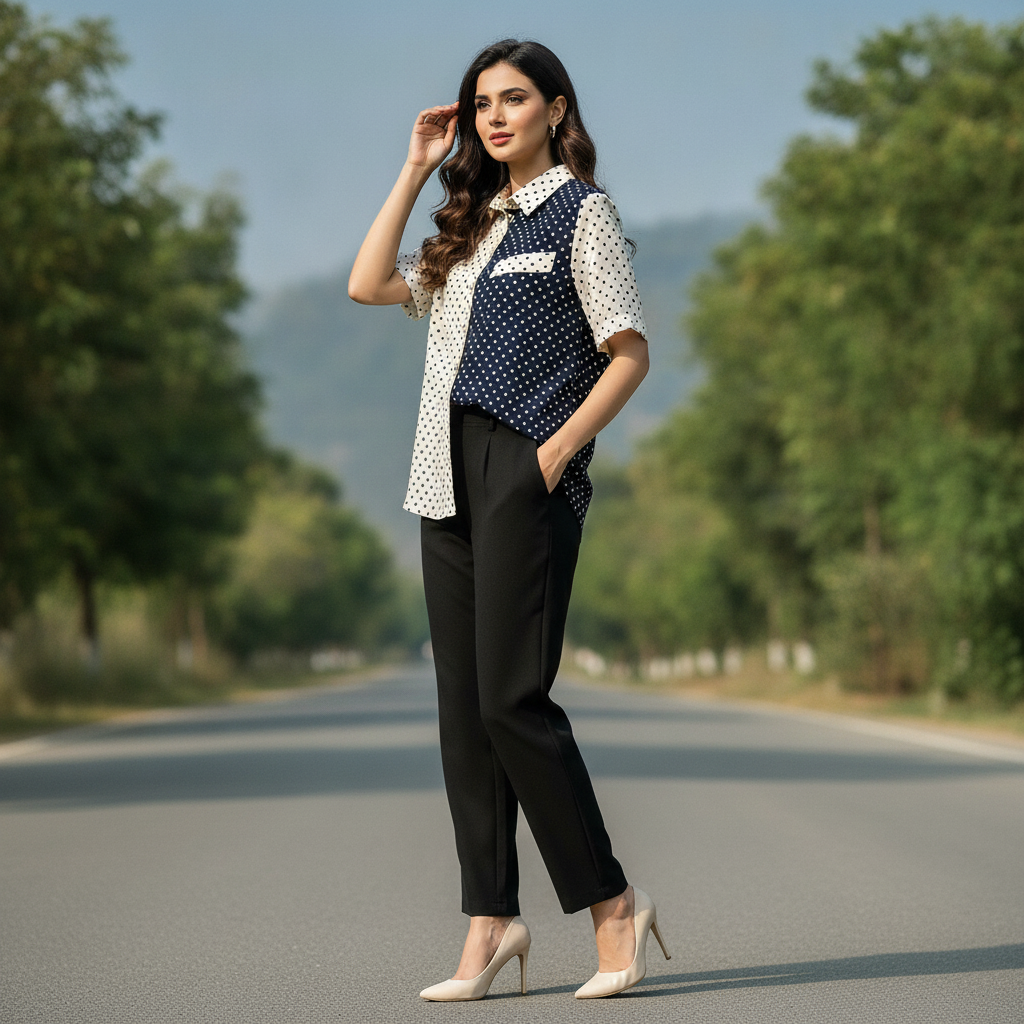 Bonnare Black & White Polka Dot Cotton Shirt for Women | Casual Button Down