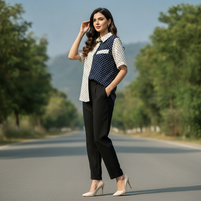 Bonnare Black & White Polka Dot Cotton Shirt for Women | Casual Button Down