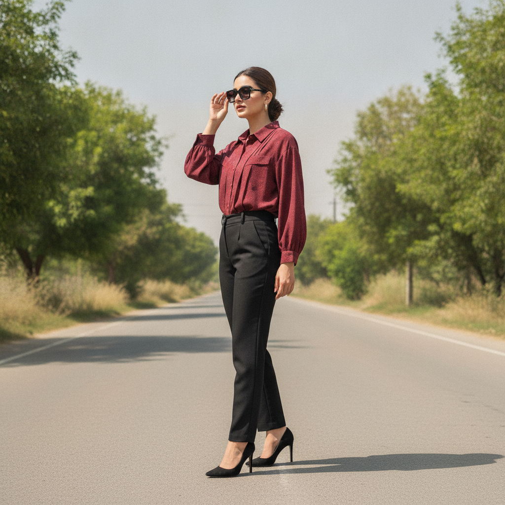 Dhia Maroon Printed Cotton Shirt for Women | Casual Button Front Blouse