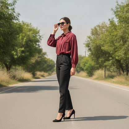 Dhia Maroon Printed Cotton Shirt for Women | Casual Button Front Blouse