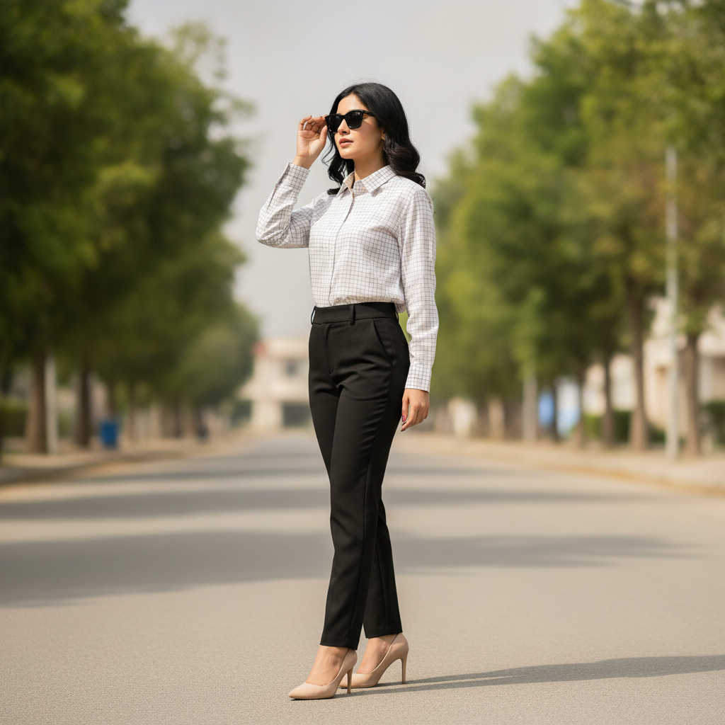 Bonnare White Checked Cotton Shirt for Women | Classic Button-Up Shirt