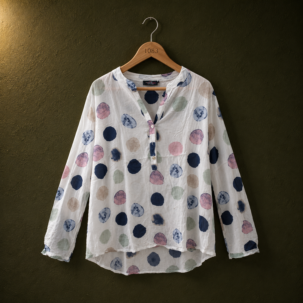 Zwillings White Printed Cotton Blouse for Women | Pastel Polka Dot Casual Top