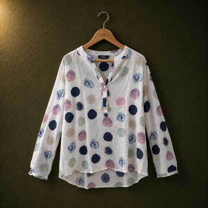 Zwillings White Printed Cotton Blouse for Women | Pastel Polka Dot Casual Top