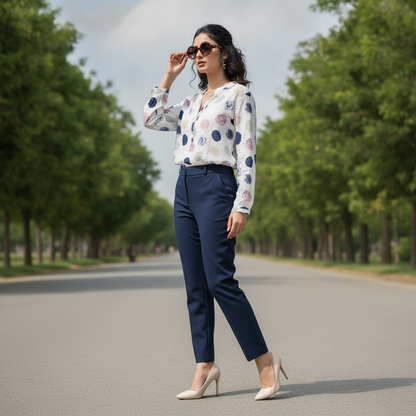 Zwillings White Printed Cotton Blouse for Women | Pastel Polka Dot Casual Top