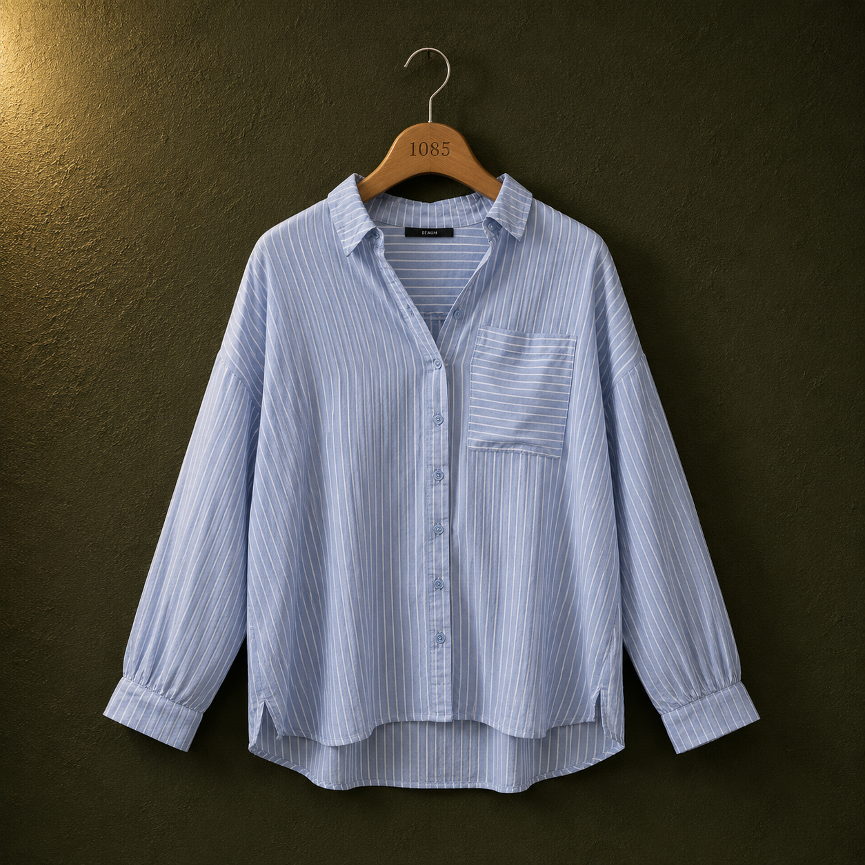 Kiabi Blue Striped Cotton Shirt for Women | Relaxed Fit Button-Up Blouse