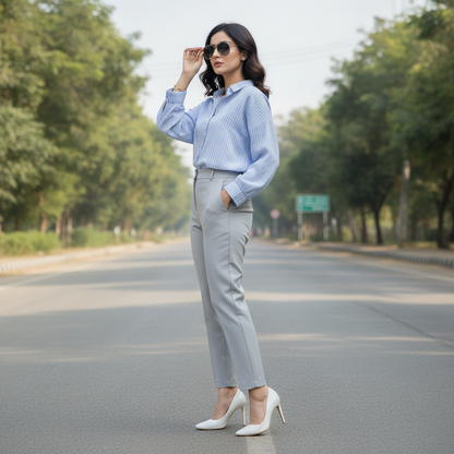 Kiabi Blue Striped Cotton Shirt for Women | Relaxed Fit Button-Up Blouse