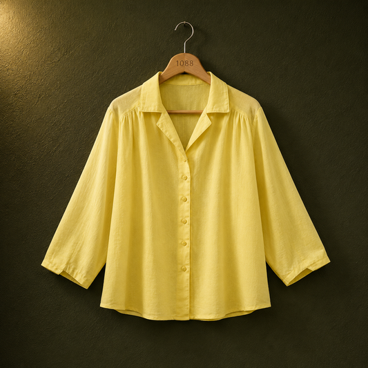 Bonnare Yellow Cotton Blouse for Women | Relaxed Button Front Casual Top