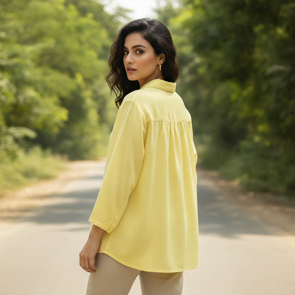 Sarah Ley Cream Viscose Shirt for Women | Relaxed Button-Up Blouse  ✅ Product Description