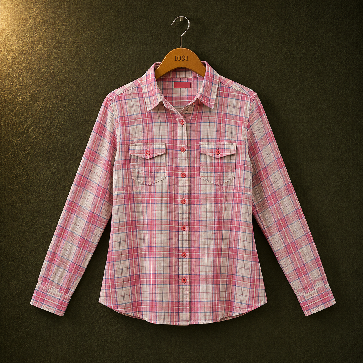 Yessica Pink Checked Cotton Shirt for Women | Classic Plaid Button-Up Top