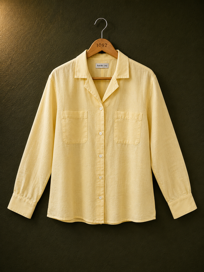 Sarah Ley Cream Viscose Shirt for Women | Relaxed Button-Up Blouse  ✅ Product Description