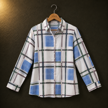 Mohito Blue Checked Viscose Shirt for Women | Casual Button-Up Blouse