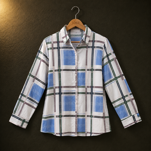 Mohito Blue Checked Viscose Shirt for Women | Casual Button-Up Blouse