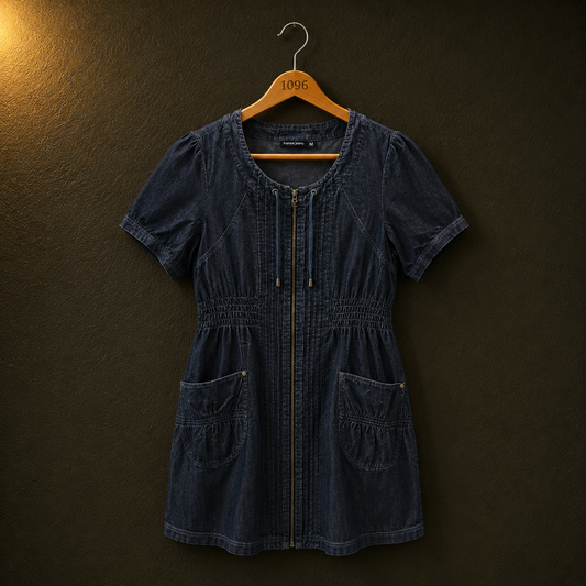 Franca Dark Denim Cotton Dress for Women | Zip Front Casual Dress