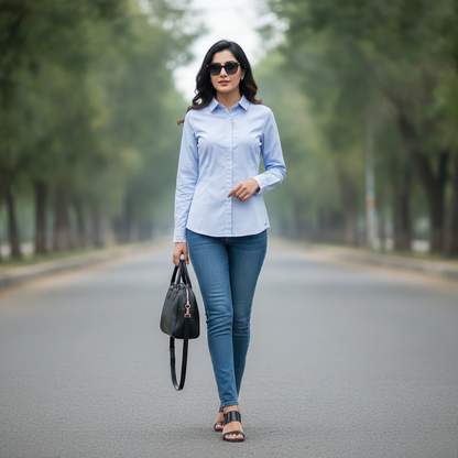 Park Avenue Light Blue Cotton Shirt for Women | Formal Button-Up Shirt
