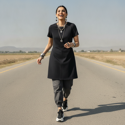 George Black Viscose Dress for Women | Elegant Short Sleeve A-Line Dress
