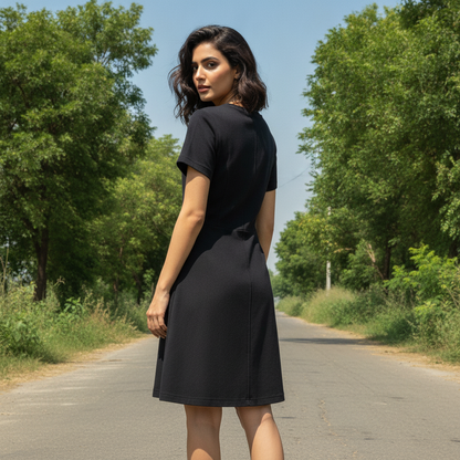 George Black Viscose Dress for Women | Elegant Short Sleeve A-Line Dress