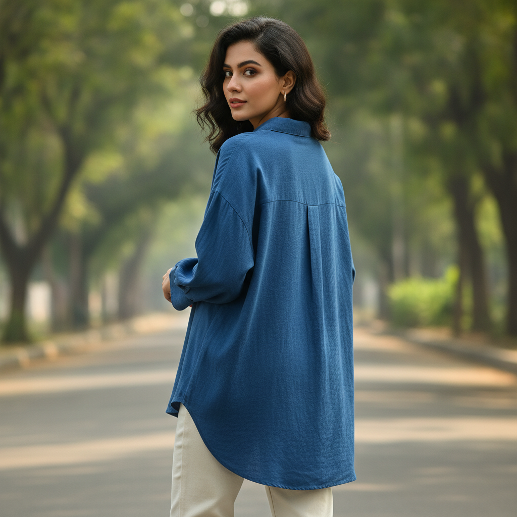 Tom Tailor Navy Cotton Shirt for Women | Relaxed Button-Up Casual Shirt