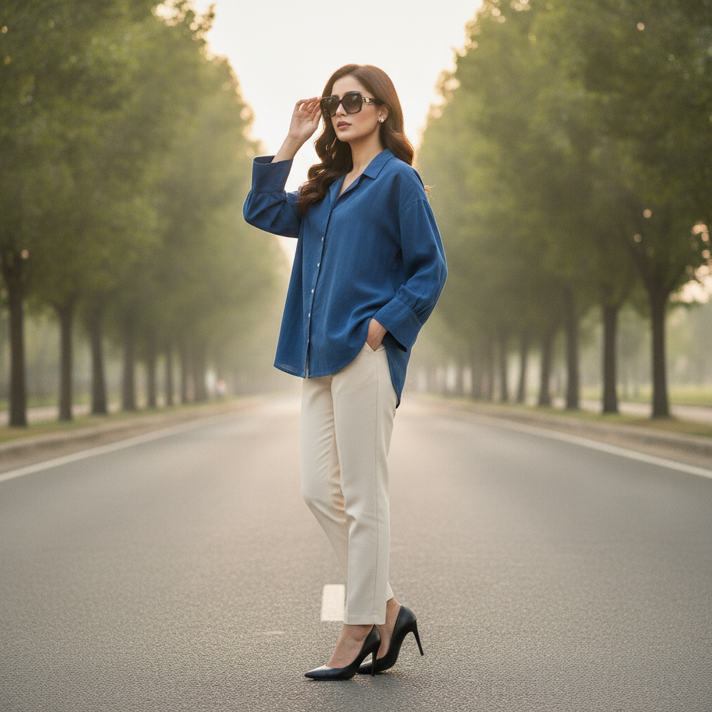 Tom Tailor Navy Cotton Shirt for Women | Relaxed Button-Up Casual Shirt