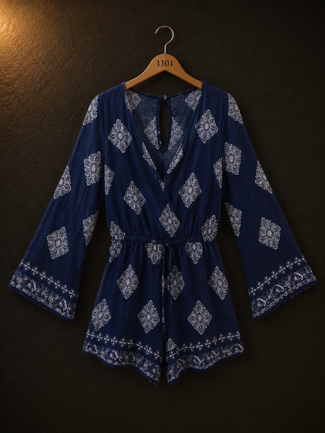 Amisu Navy Printed Cotton Women's Tunic Top