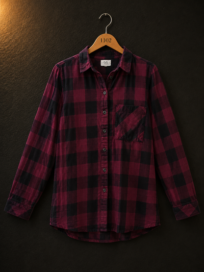 QS Burgundy Checked Cotton Women's Shirt