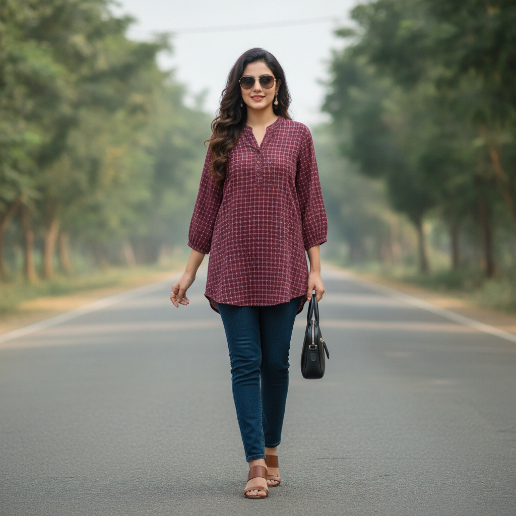 New Collection Maroon Printed Cotton Women's Top
