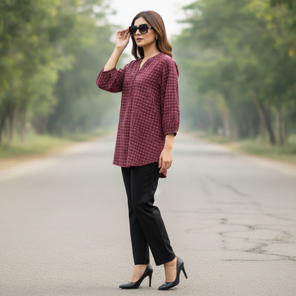 New Collection Maroon Printed Cotton Women's Top