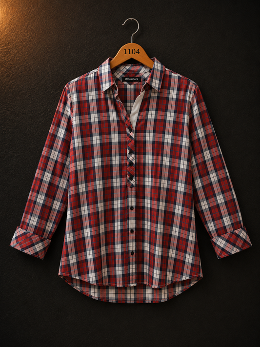 Eterna Red Checked Cotton Women's Shirt