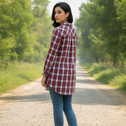 Eterna Red Checked Cotton Women's Shirt