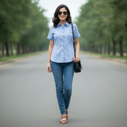 FMI Sky Blue Cotton Women's Shirt