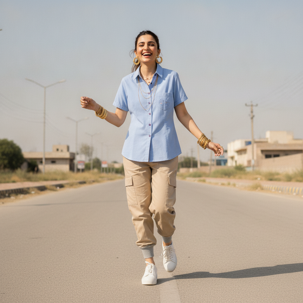 FMI Sky Blue Cotton Women's Shirt