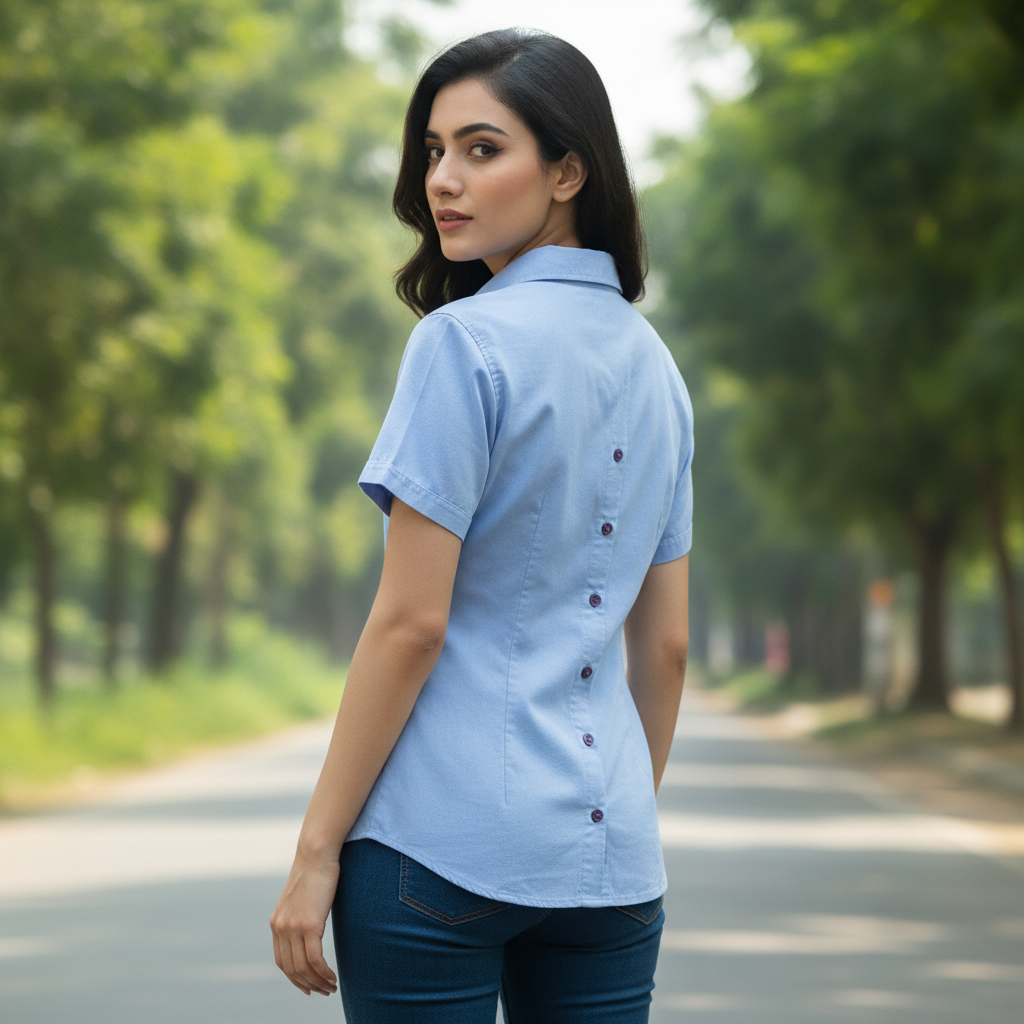 FMI Sky Blue Cotton Women's Shirt