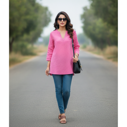 BONNARE Pink Cotton Women's Tunic Top