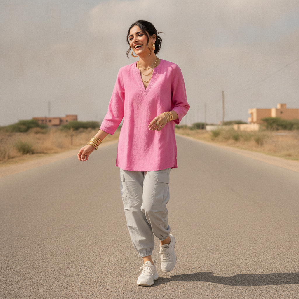 BONNARE Pink Cotton Women's Tunic Top