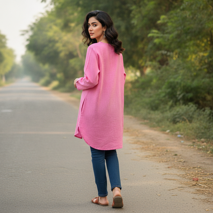 BONNARE Pink Cotton Women's Tunic Top
