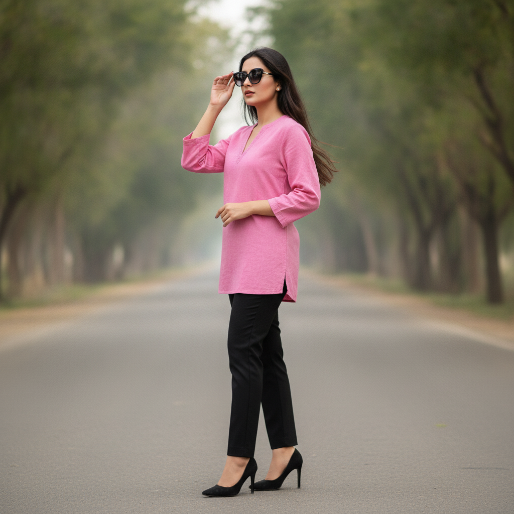 BONNARE Pink Cotton Women's Tunic Top