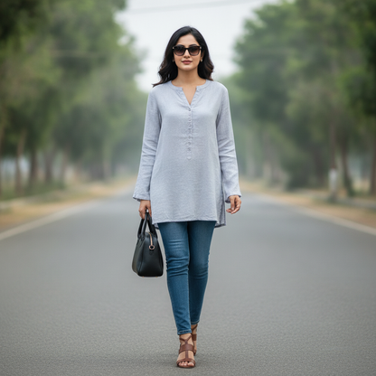 BONNARE Light Grey Cotton Women's Tunic Top