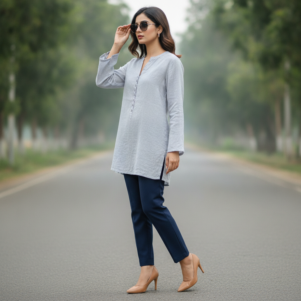 BONNARE Light Grey Cotton Women's Tunic Top
